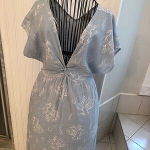 Sky Blue and white Linen Blend Small Coastal/ Cottagecore Dress